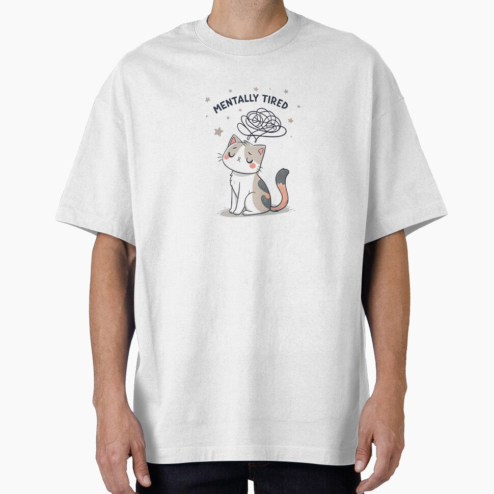 Mentally Tired Cat Design | Overthinking Introvert Funny Cat Aesthetic by zaina.sho T-Shirts, Hoodie, Sweatshirt (Image 1)
