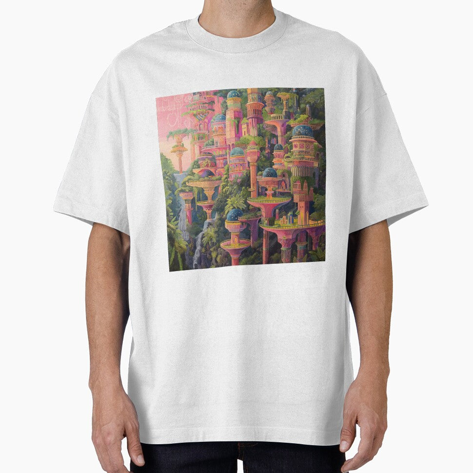 Hanging Gardens of Babylon Reimagined in Vaporwave Tones by deepglitchart T-Shirts, Hoodie, Sweatshirt (Image 1)