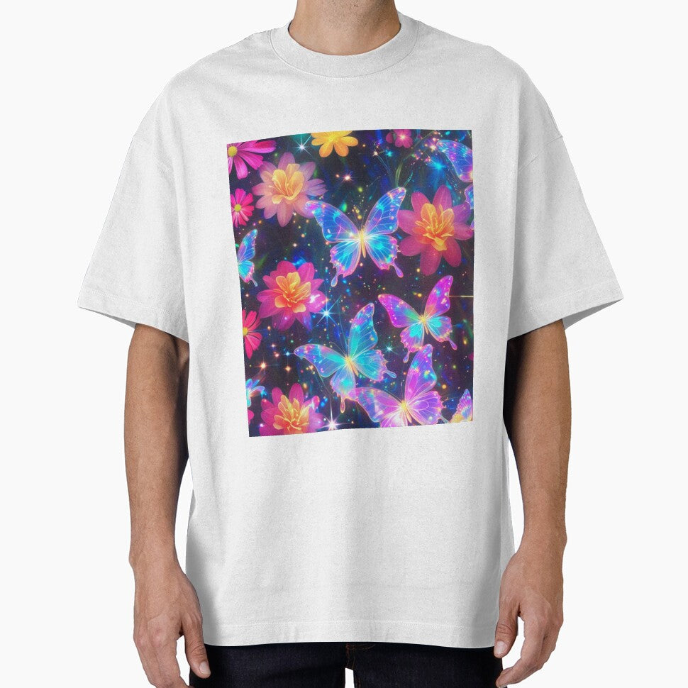 Holographic Butterfly Garden – Neon Fantasy Floral Design by The Collection T-Shirts, Hoodie, Sweatshirt (Image 1)