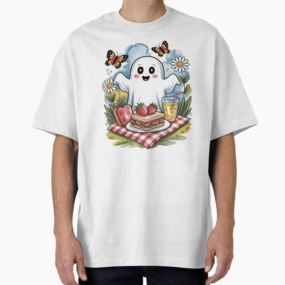 Picnic Ghost Shirt Summer Watercolor Tattoo Tee, Whimsical Cottagecore Picnic Top Unisex Tee, Sweatshirt and... (Image 1)
