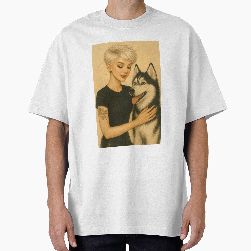 Husky and Her Girl | Cute Dog & Beautiful Girl Portrait by Together-in-calm T-Shirts, Hoodie, Sweatshirt (Image 1)