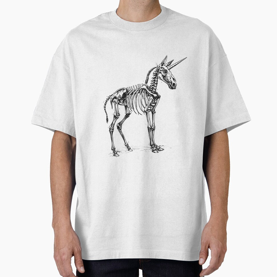 Unicorn Skeleton Illustration | Gothic Black and White Bone Art by inkoutninja T-Shirts, Hoodie, Sweatshirt (Image 1)