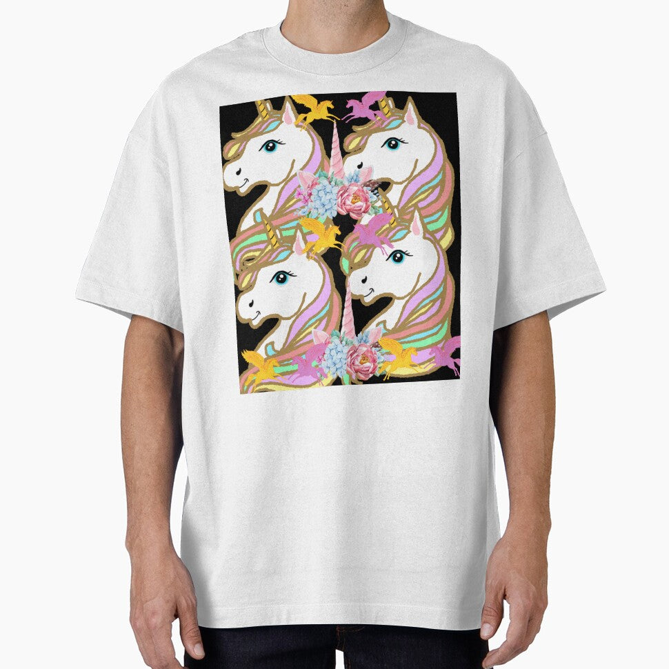 Magical Unicorn Garden - Floral Unicorn Pattern Black by Extremeallie T-Shirts, Hoodie, Sweatshirt (Image 1)