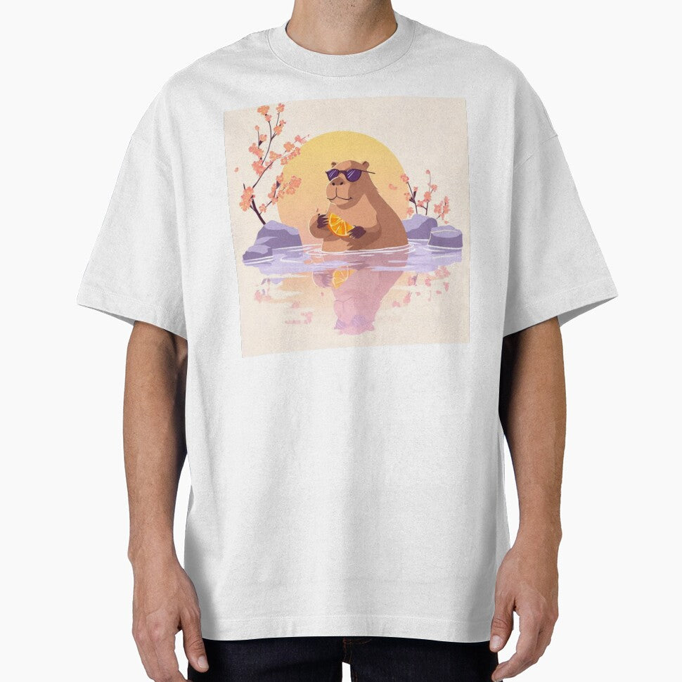 Cool Capybara Vibes – Sunset Water Reflection Illustration by MadeByACJ T-Shirts, Hoodie, Sweatshirt (Image 1)