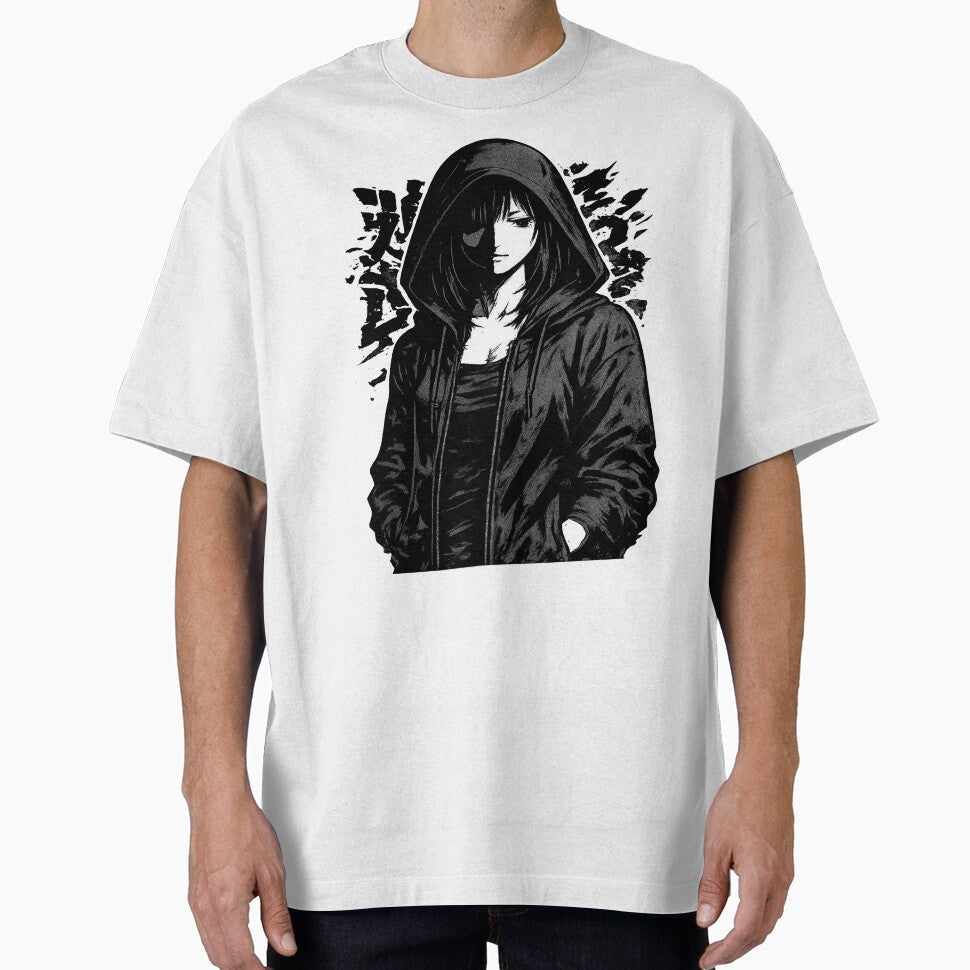Dark Retro Anime Girl Hoodie Illustration | Vintage 80s Anime Streetwear Art by SAnime20 T-Shirts, Sweatshirt (Image 1)