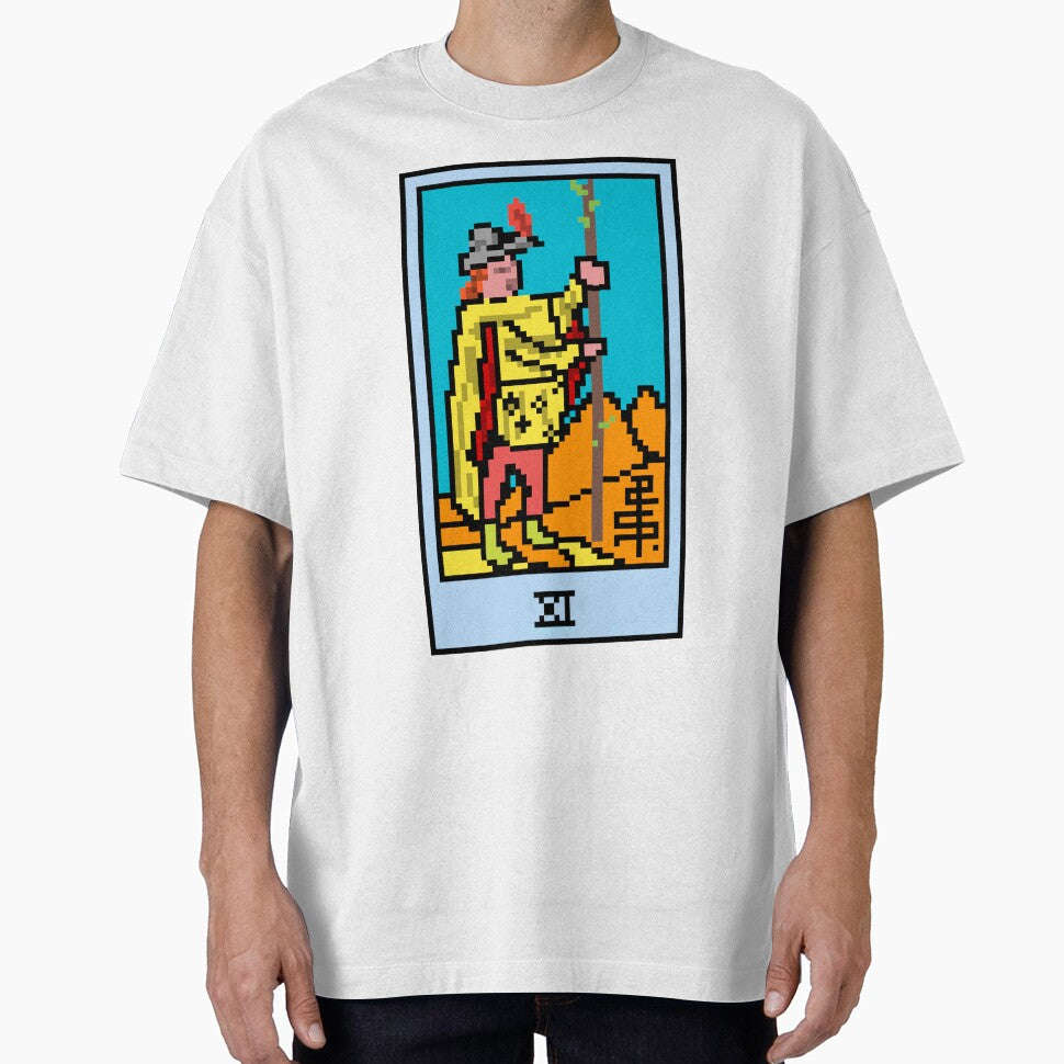 Wait, is this pixel art tarot? White - Minor Arcana 'Page of Wands' (Design for T-shirt, stickers and other... (Image 1)