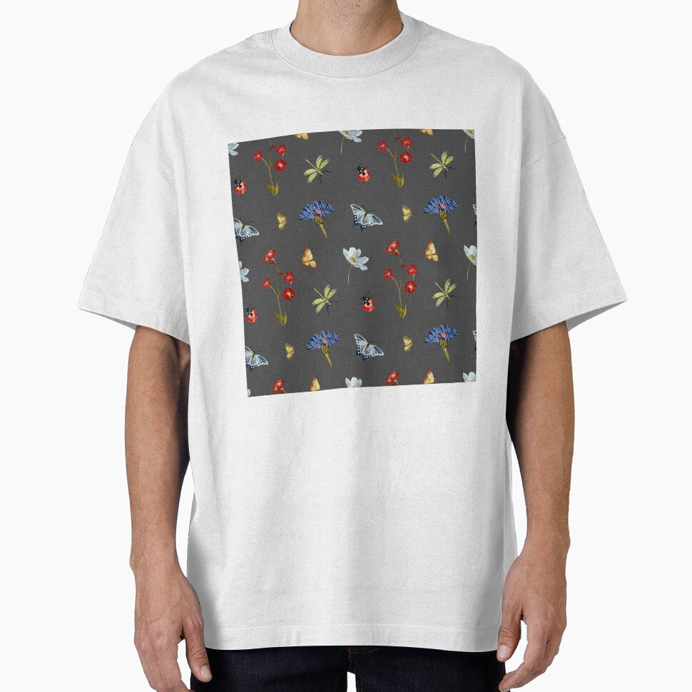 Insect flower camomile cute pattern a watercolor grey by Yana Mustafina | Boho Soulful Designs T-Shirts,... (Image 1)