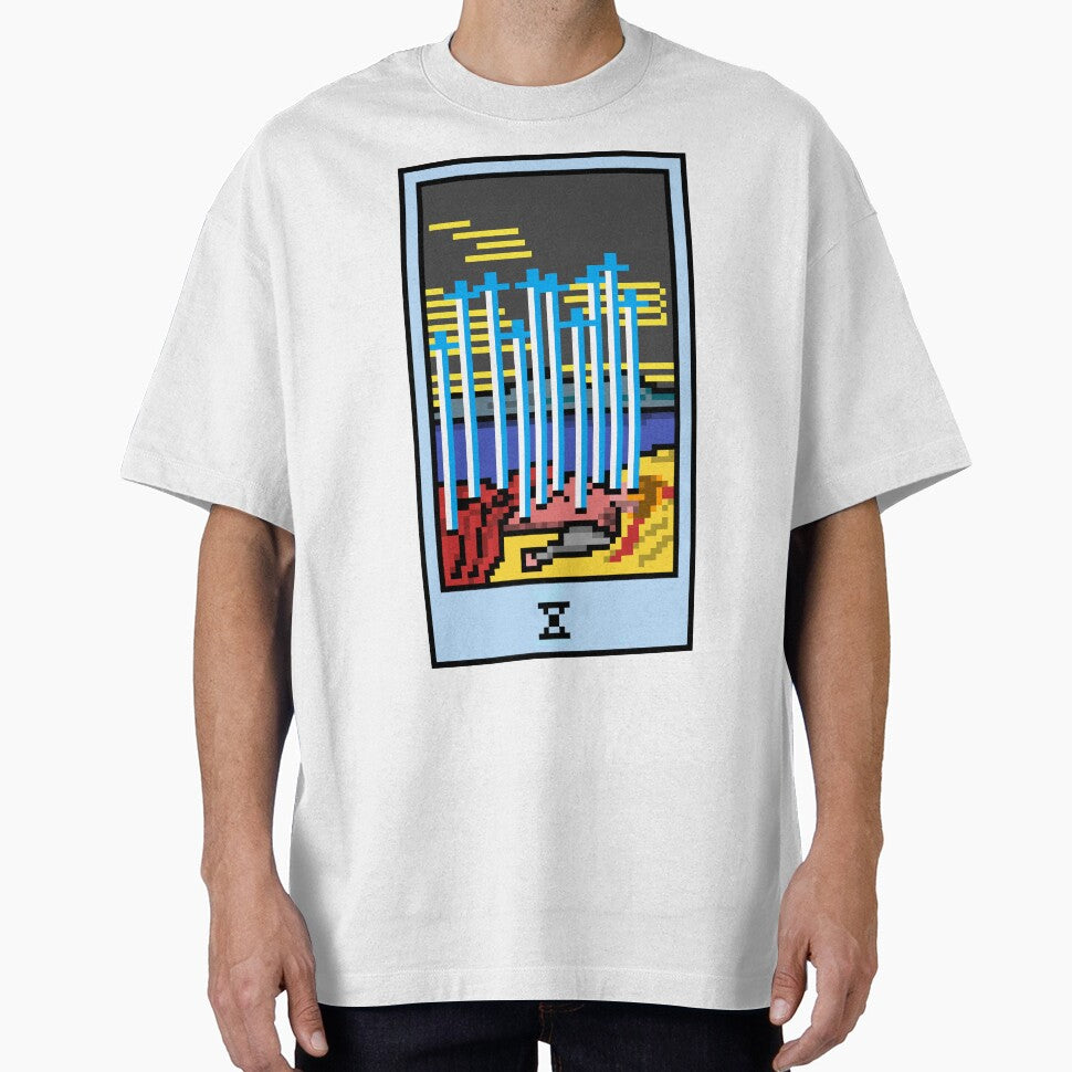 Wait, is this pixel art tarot? White - Minor Arcana 'Ten of Swords' (Design for T-shirt, stickers and other... (Image 1)