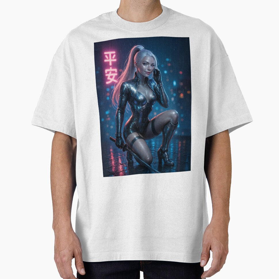 Sparklingsilver cyber warrior katana neon rain by CathryneDelamort T-Shirts, Hoodie, Sweatshirt | BlankRebels.com (Image 1)