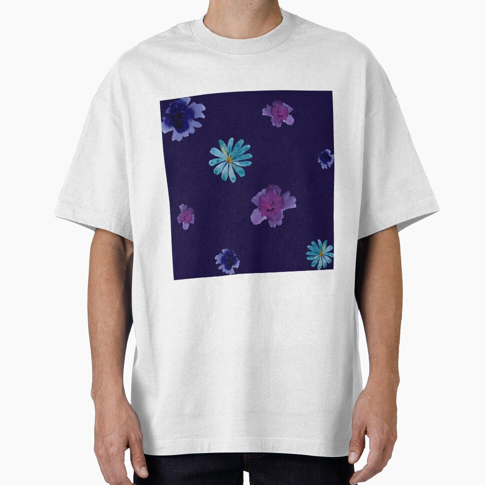 Violet Daisy Flower Blue Simple Pattern Watercolor Yana Mustafina Boho Soulful T-Shirts, Hoodie, Sweatshirt