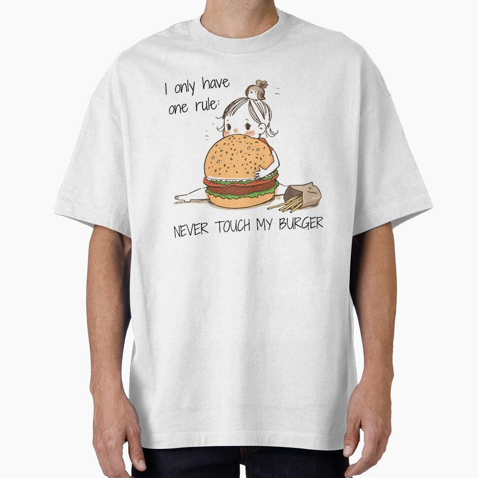 Girl Hugging Giant Burger - "Never Touch My Burger" Funny Foodie Art by KaBaRen T-Shirts, Hoodie, Sweatshirt (Image 1)