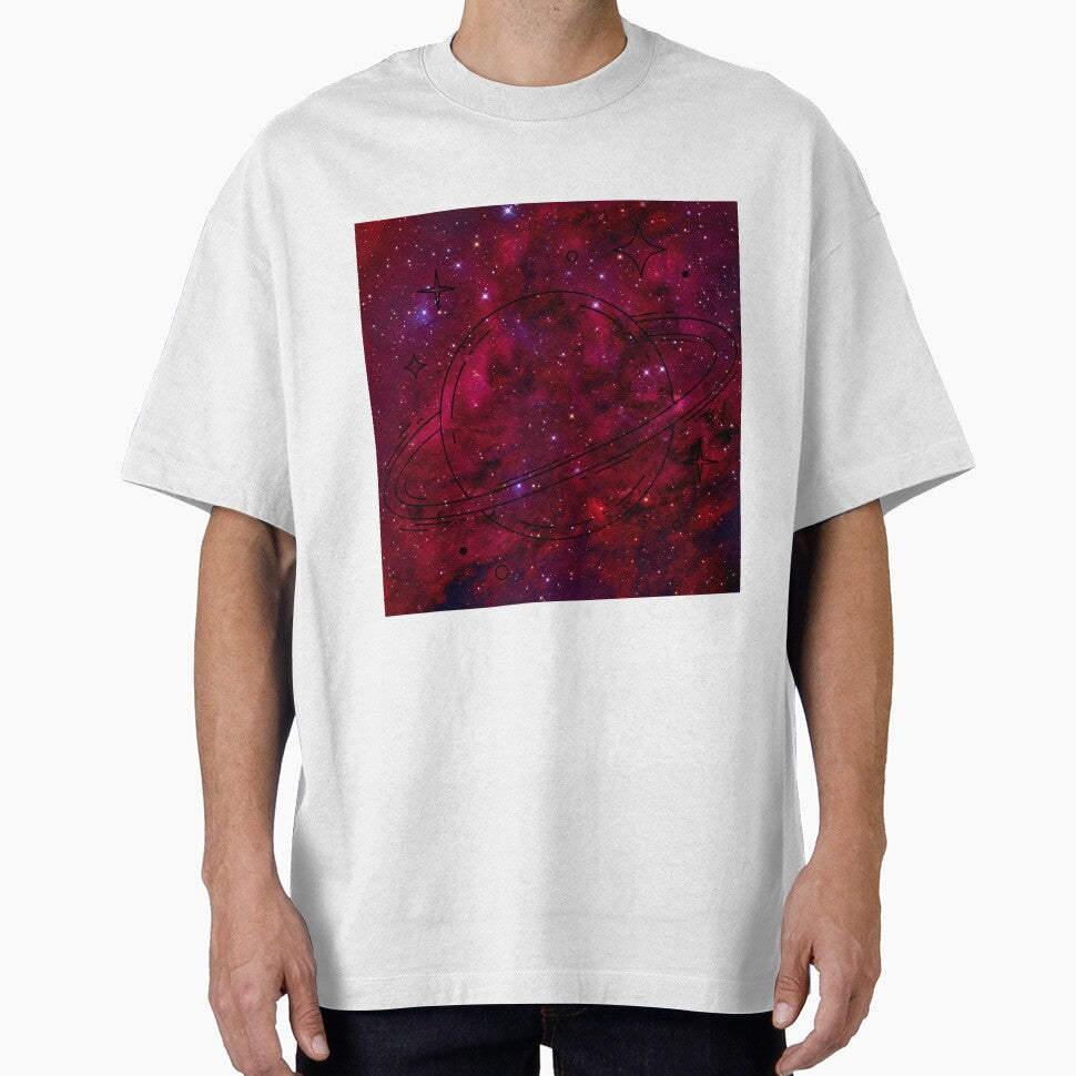 Red galaxy with Saturn in the middle by MyStickeroonies T-Shirts, Hoodie, Sweatshirt | BlankRebels.com (Image 1)