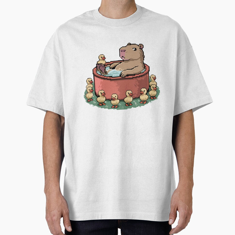 Capybara Hot Tub with Duck Friends – Pixel Art Chill by NaturePixel T-Shirts, Hoodie, Sweatshirt | BlankRebels.com (Image 1)