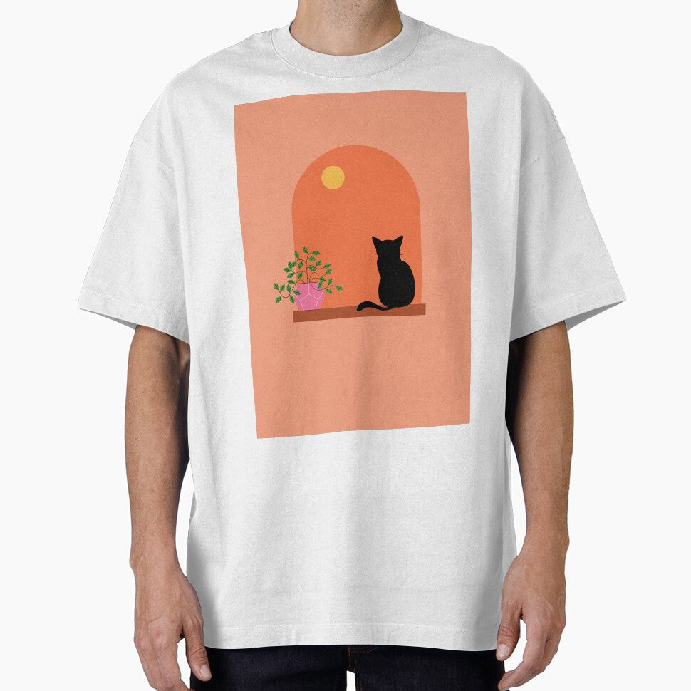 Minimalistic Illustration of Cat Sitting Boho by justkidding-co T-Shirts, Hoodie, Sweatshirt | BlankRebels.com (Image 1)