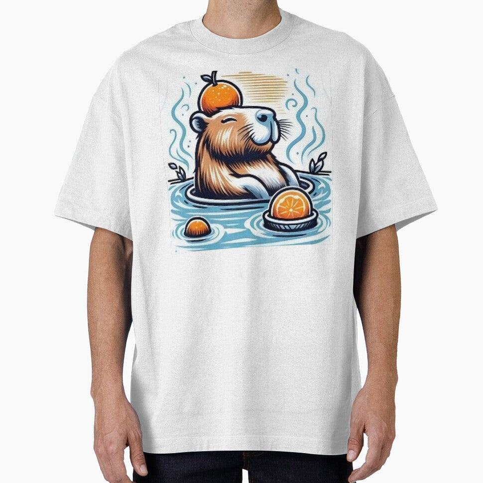 Chill Capybara in Yuzu Hot Spring by Samthecreator01 T-Shirts, Hoodie, Sweatshirt | BlankRebels.com (Image 1)