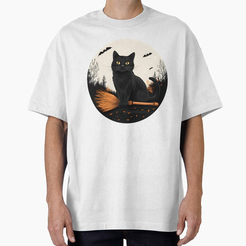 Elegant Black Cat with a Broomstick by CharmingQuill T-Shirts, Hoodie, Sweatshirt | BlankRebels.com (Image 1)