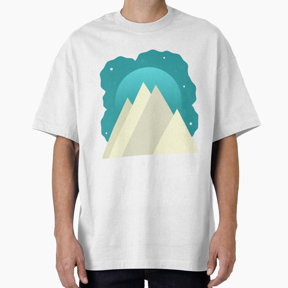 WHITE MOUNTAINS TEAL NIGHT SKY - WINTER VERSION MINIMALIST ILLUSTRATION Teal BG by MiraiDesigns by miraidesigns... (Image 1)
