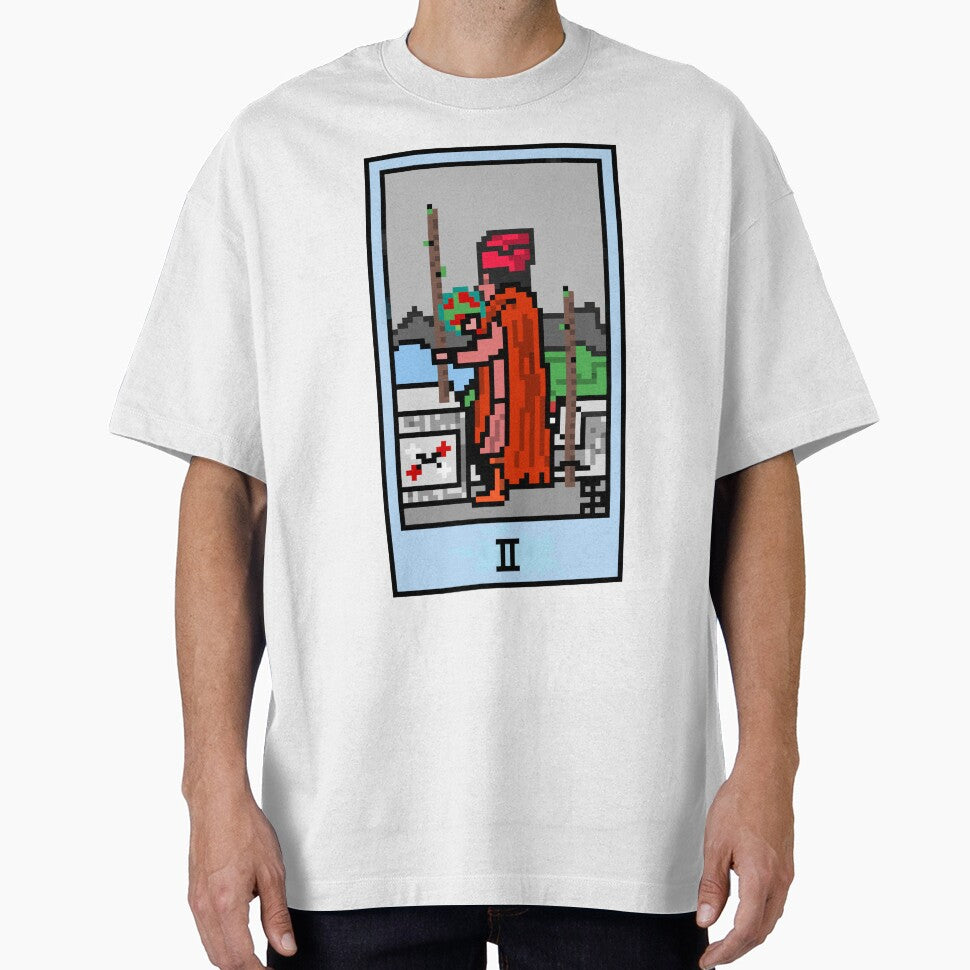 Wait, is this pixel art tarot? White - Minor Arcana 'Two of Wands' (Design for T-shirt, stickers and other... (Image 1)
