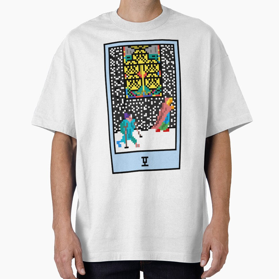 Wait, is this pixel art tarot? White - Minor Arcana 'Five of Pentacles' (Design for T-shirt, stickers and other... (Image 1)