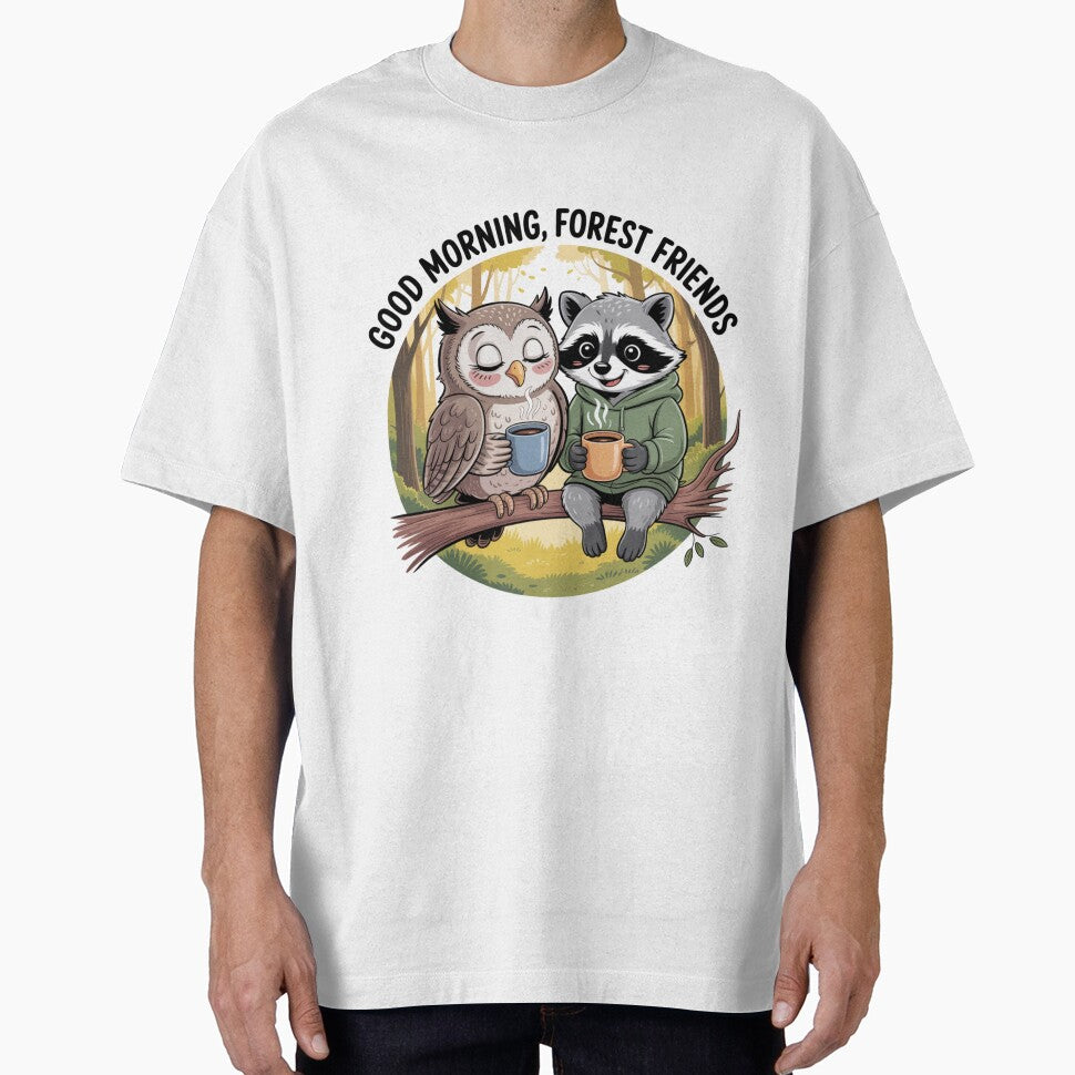 Owl and Raccoon Coffee Break – Forest Friends T-Shirt by KostekArtShop Hoodie, Sweatshirt | BlankRebels.com (Image 1)