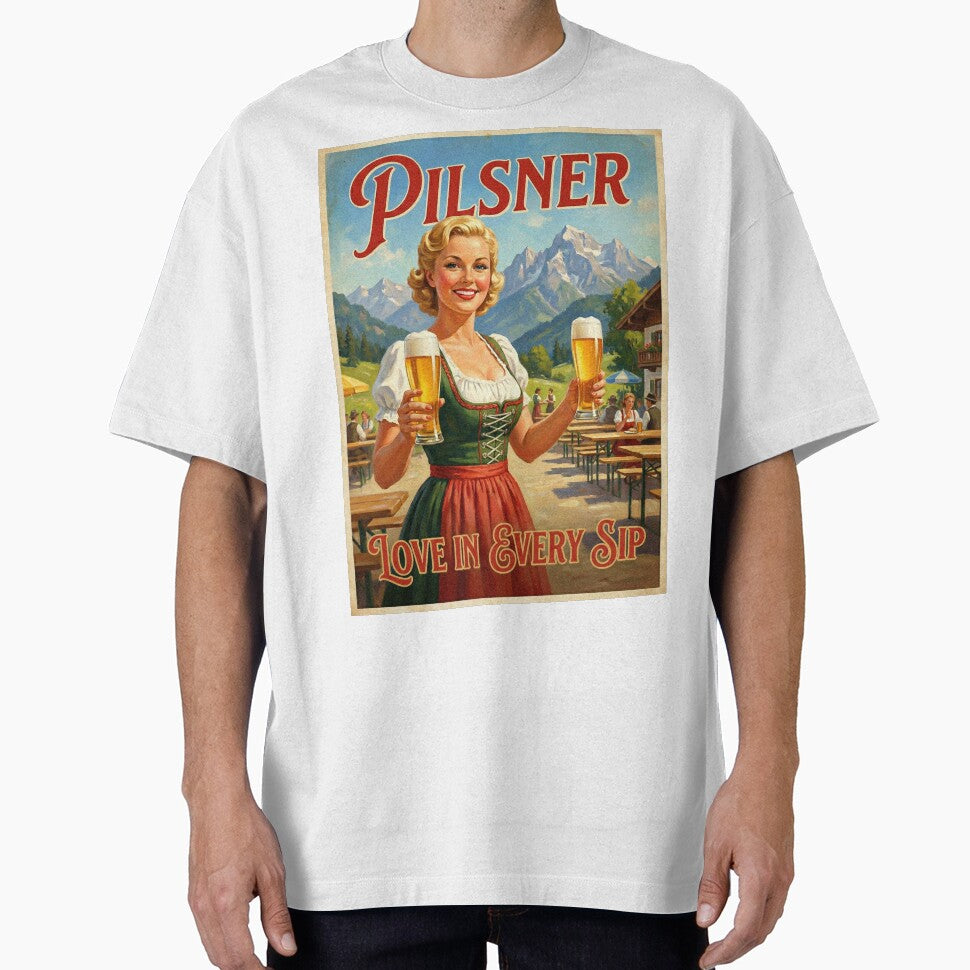 PILSNER LOVE IN EVERY SIP Vintage 1950s German Beer Garden Poster by Cozy-Old-Pub