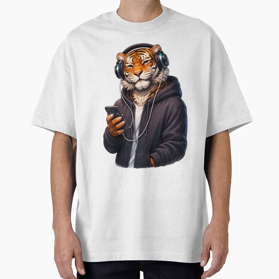 Music Lover Tiger with Headphones – Chill Cozy Streetwear Lifestyle Animal Art by ColorSplash123 T-Shirts,... (Image 1)