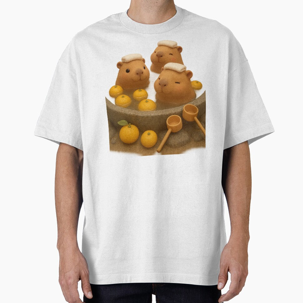 Cute Capybara Spa Bath With Yuzu - Adorable Japanese Cottagecore Art by Moons Studio T-Shirts, Hoodie, Sweatshirt (Image 1)