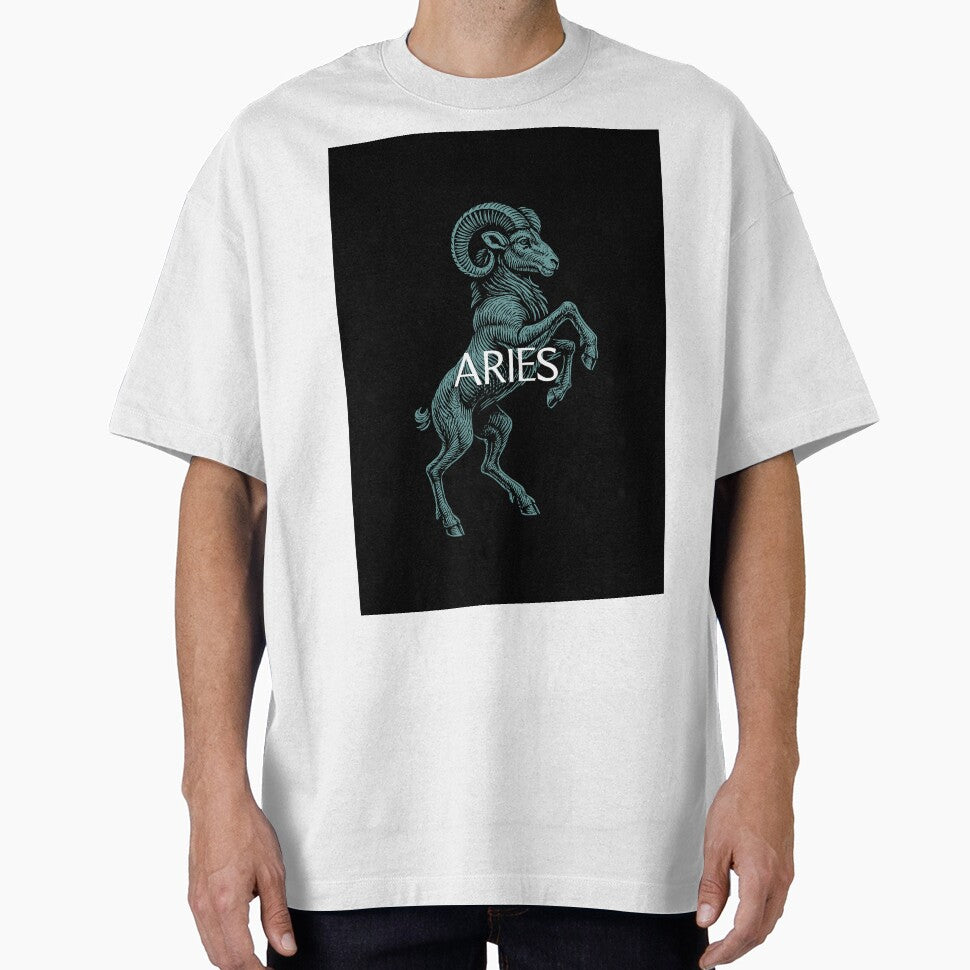 Aries Zodiac – Vintage Ram in Teal on Black by MajesticBeasts T-Shirts, Hoodie, Sweatshirt | BlankRebels.com (Image 1)