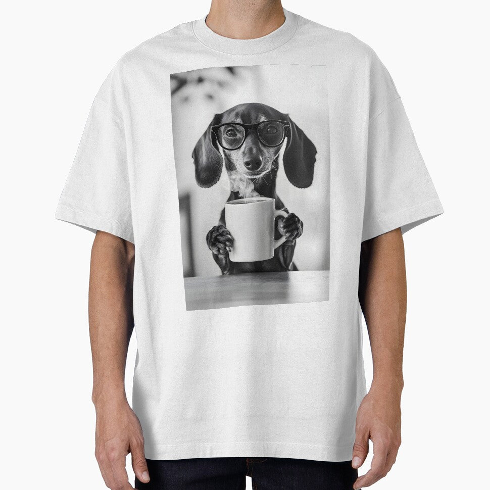 Dachshund Dog Drinking Coffee & Wearing Glasses by CheekyAnimalz T-Shirts, Hoodie, Sweatshirt | BlankRebels.com (Image 1)