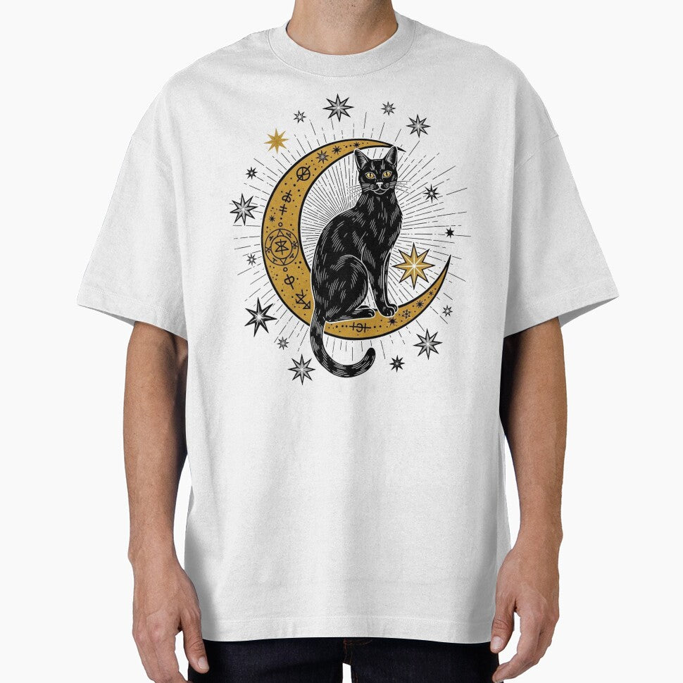 Mystical Black Cat on Golden Moon - Celestial Tarot Aesthetic by Design_Your_Day T-Shirts, Hoodie, Sweatshirt (Image 1)