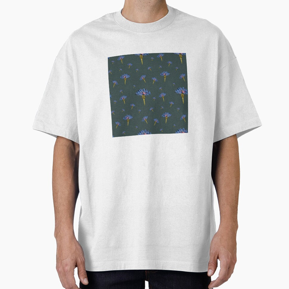 Flower blue violet pattern hand drawn watercolor turquoise by Yana Mustafina | Boho Soulful Designs T-Shirts,... (Image 1)