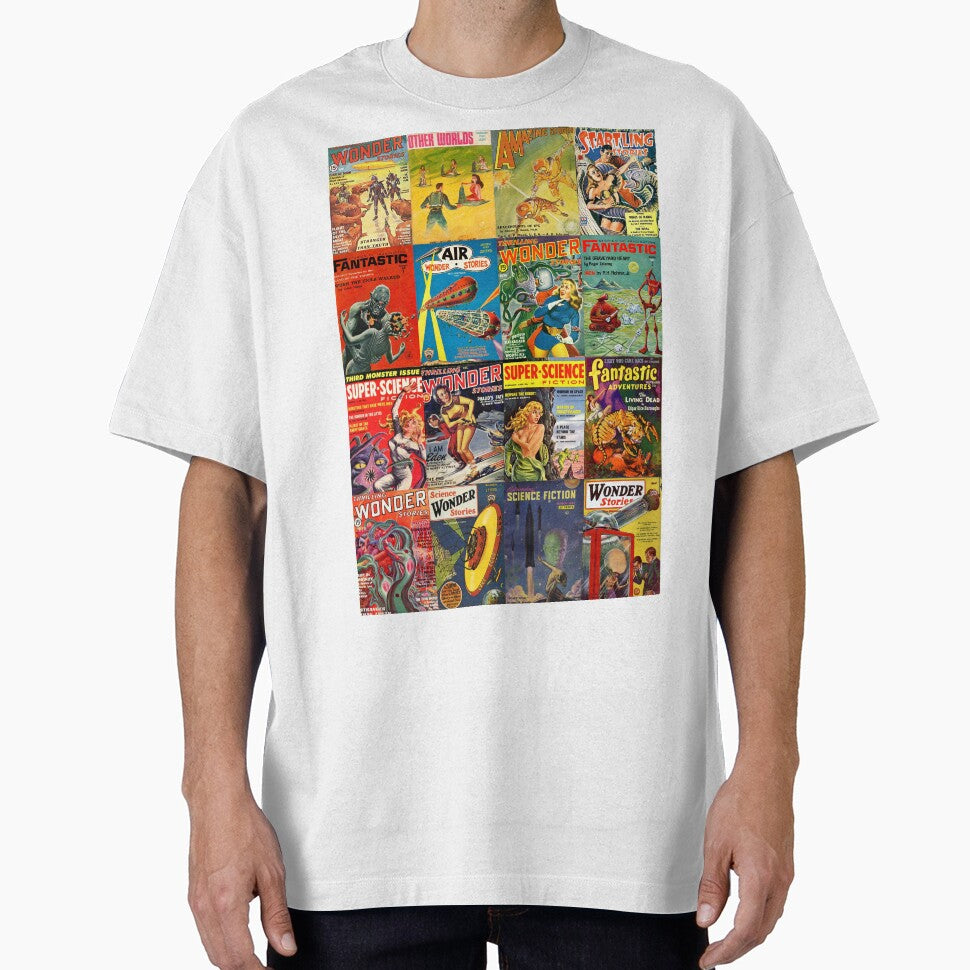 Vintage Sci Fi Pulp Fiction Covers Collage by Clinton Moore T-Shirts, Hoodie, Sweatshirt | BlankRebels.com (Image 1)