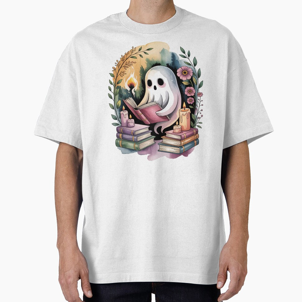 Book Nook: Book Nook Ghost Shirt Reading Ghost Watercolor Tattoo Tee, Dark Academia Cozy Top for Book Lovers... (Image 1)