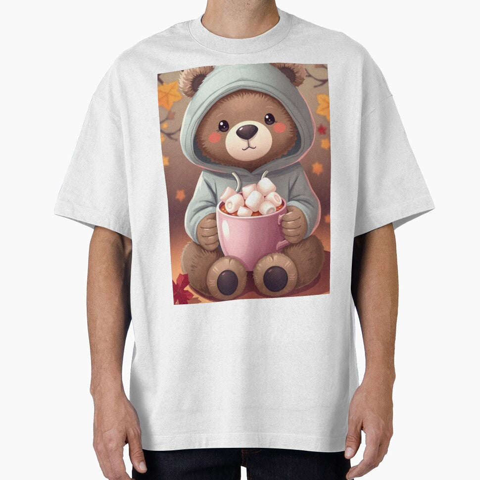 Cute Cozy Bear Hoodie T-Shirt | Autumn Hot Chocolate Bear Illustration Tee by ArmaanArts Sweatshirt (Image 1)