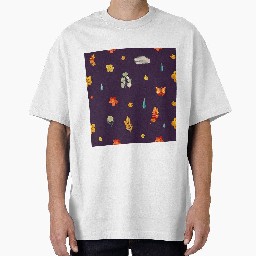 Flower butterfly drop cloud cute seamless pattern violet by Yana Mustafina | Boho Soulful Designs T-Shirts,... (Image 1)