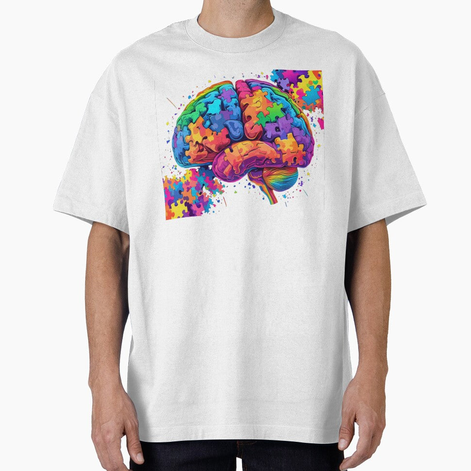 A colorful abstract brain illustration with rainbow fractals and puzzle-like shapes by Artshopprivate T-Shirts,... (Image 1)