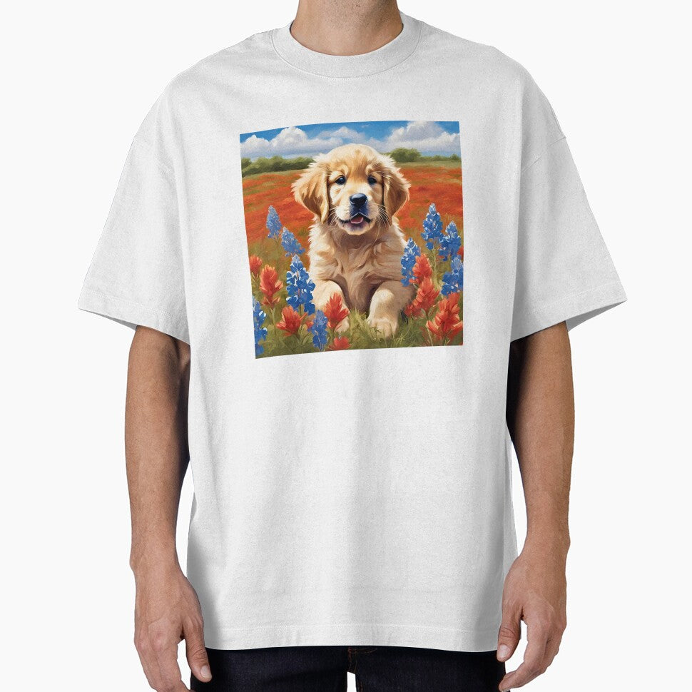 Texas Wildflower Golden Retriever Puppy by Fredster1966 T-Shirts, Hoodie, Sweatshirt | BlankRebels.com (Image 1)