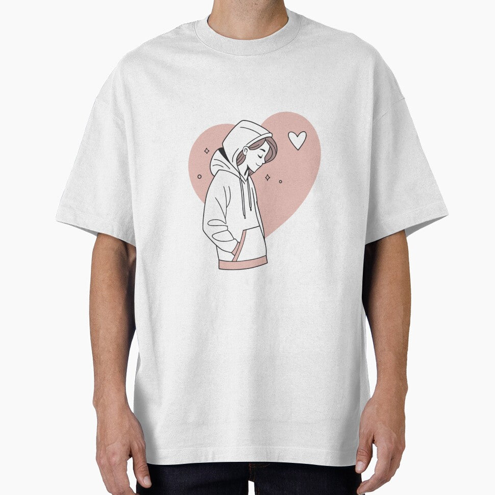Shy Hoodie Girl Aesthetic | Cute Pastel Heart Illustration by A1MarketDesigne T-Shirts, Sweatshirt (Image 1)