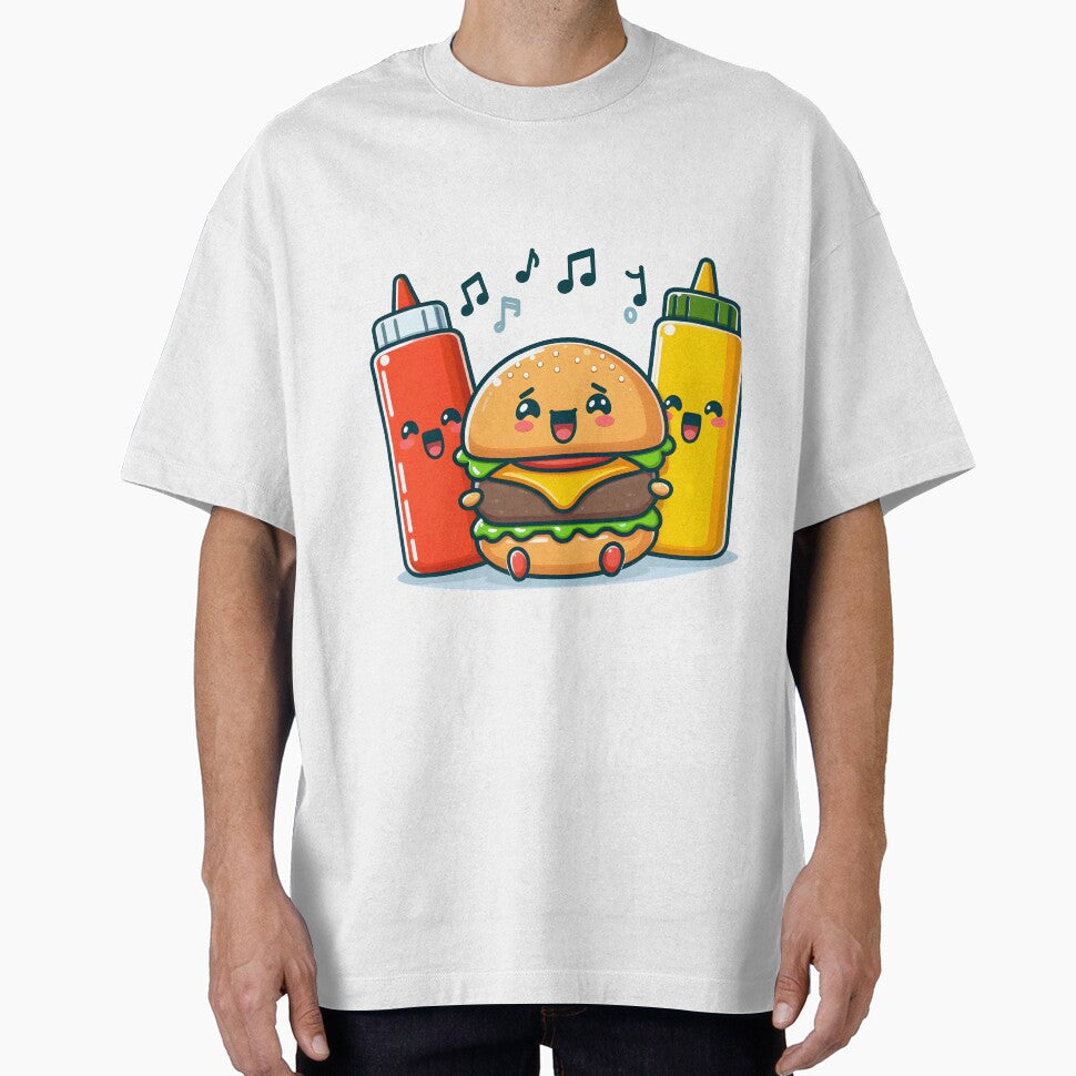 Kawaii Burger Singing With Ketchup And Mustard Bottles by CanvasCutie T-Shirts, Hoodie, Sweatshirt (Image 1)