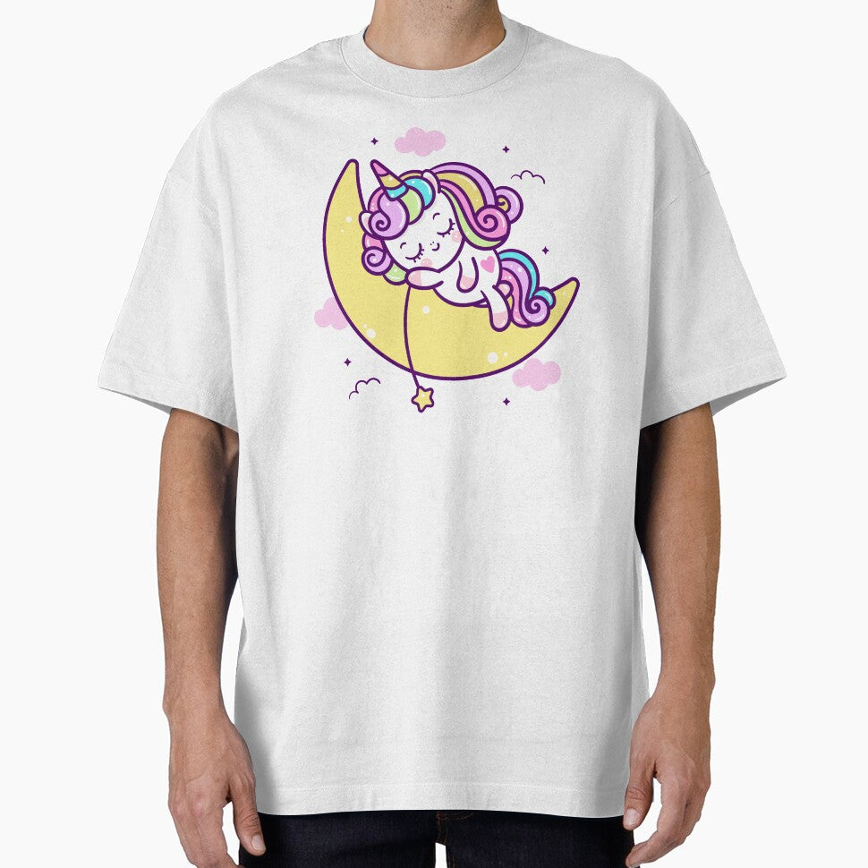 Kawaii Cute Colorful Sleeping Unicorn on the moon by YuliyaR T-Shirts, Hoodie, Sweatshirt | BlankRebels.com (Image 1)