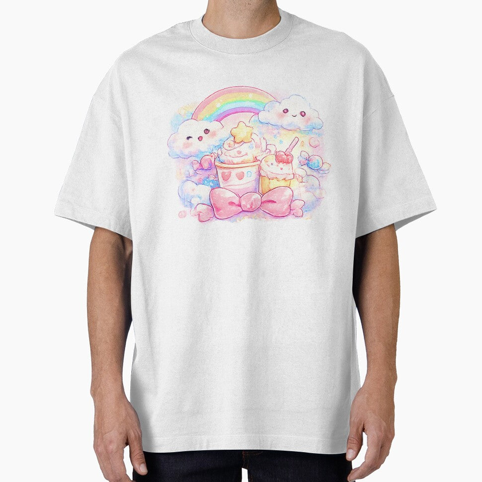 Kawaii Rainbow Clouds Cafe – Cute Pastel Drinks & Dessert Illustration by Kallandra
