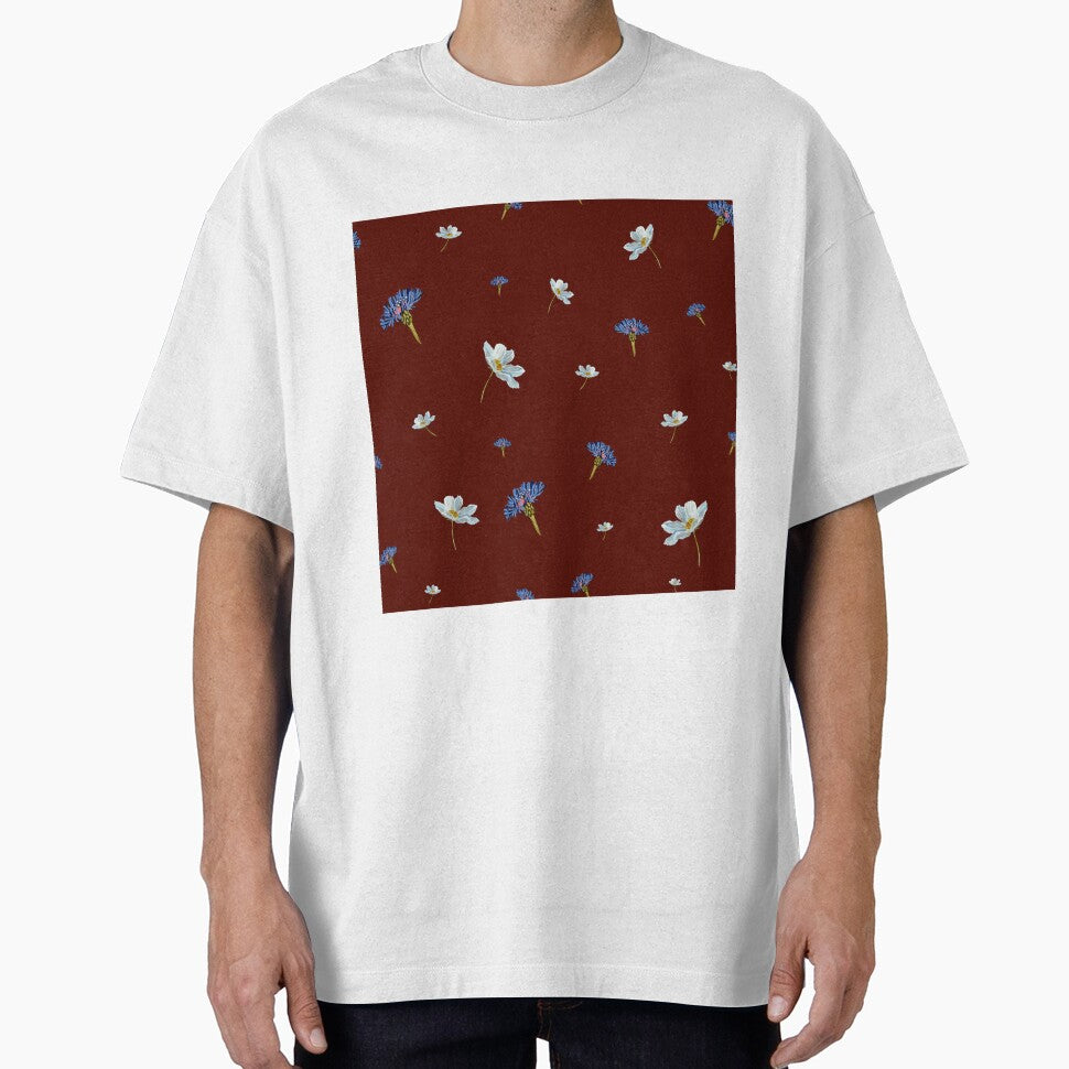 Flower blue daisy pattern seamless a watercolor red by Yana Mustafina | Boho Soulful Designs T-Shirts, Hoodie,... (Image 1)
