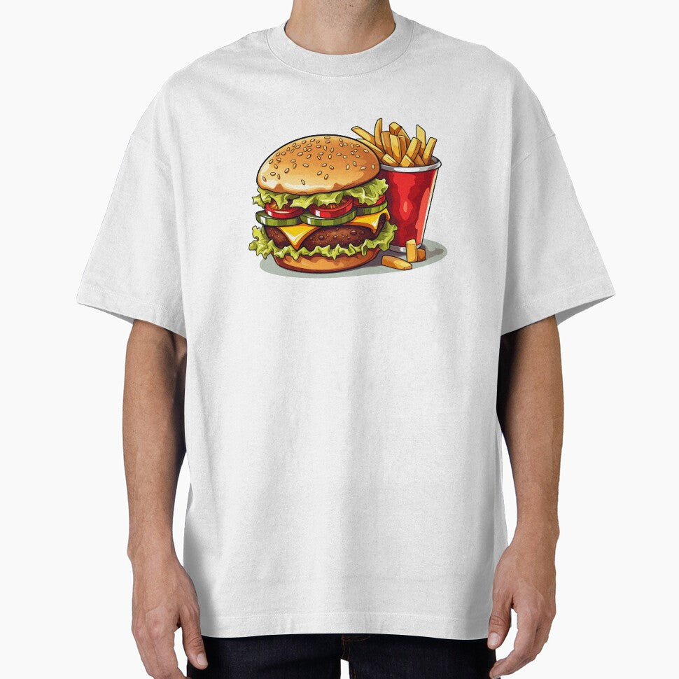 Burger and fries with lettuce, cheese and tomatoes and a burger patty by bbudde T-Shirts, Hoodie, Sweatshirt (Image 1)