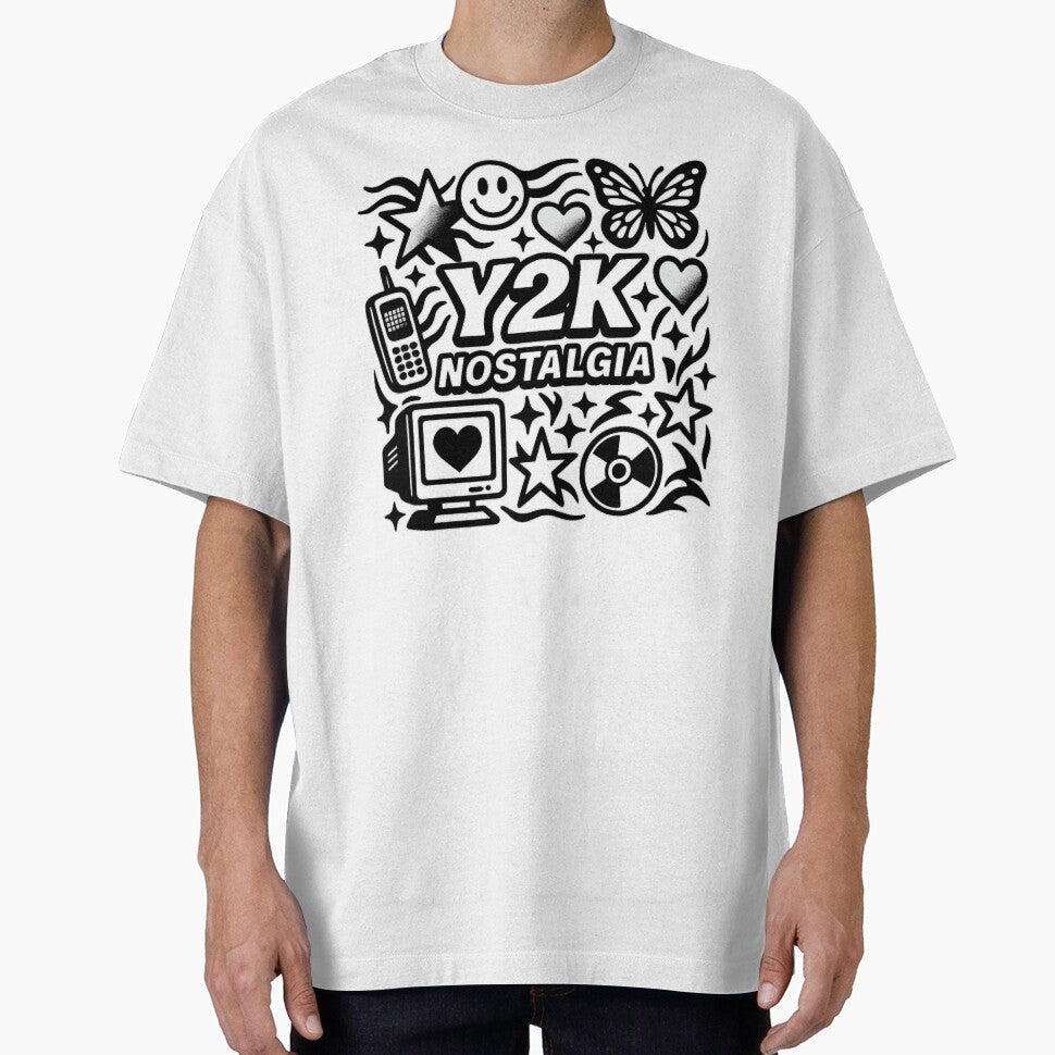 Y2K Vibes in Black and White by HappiQuest Studio T-Shirts, Hoodie, Sweatshirt | BlankRebels.com (Image 1)