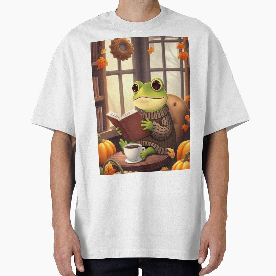 Autumn Frog Reading T-Shirt | Cozy Bookworm Frog | Cute Fall Animal Tee by ArmaanArts Hoodie, Sweatshirt (Image 1)