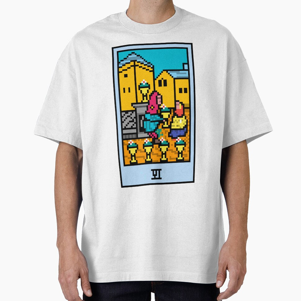 Wait, is this pixel art tarot? White - Minor Arcana 'Six of Cups' (Design for T-shirt, stickers and other... (Image 1)
