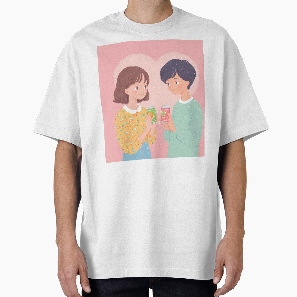 Cute Asian Couple Illustration Soft Pastel Romantic Aesthetic by BobaBunny76 T-Shirts, Hoodie, Sweatshirt (Image 1)