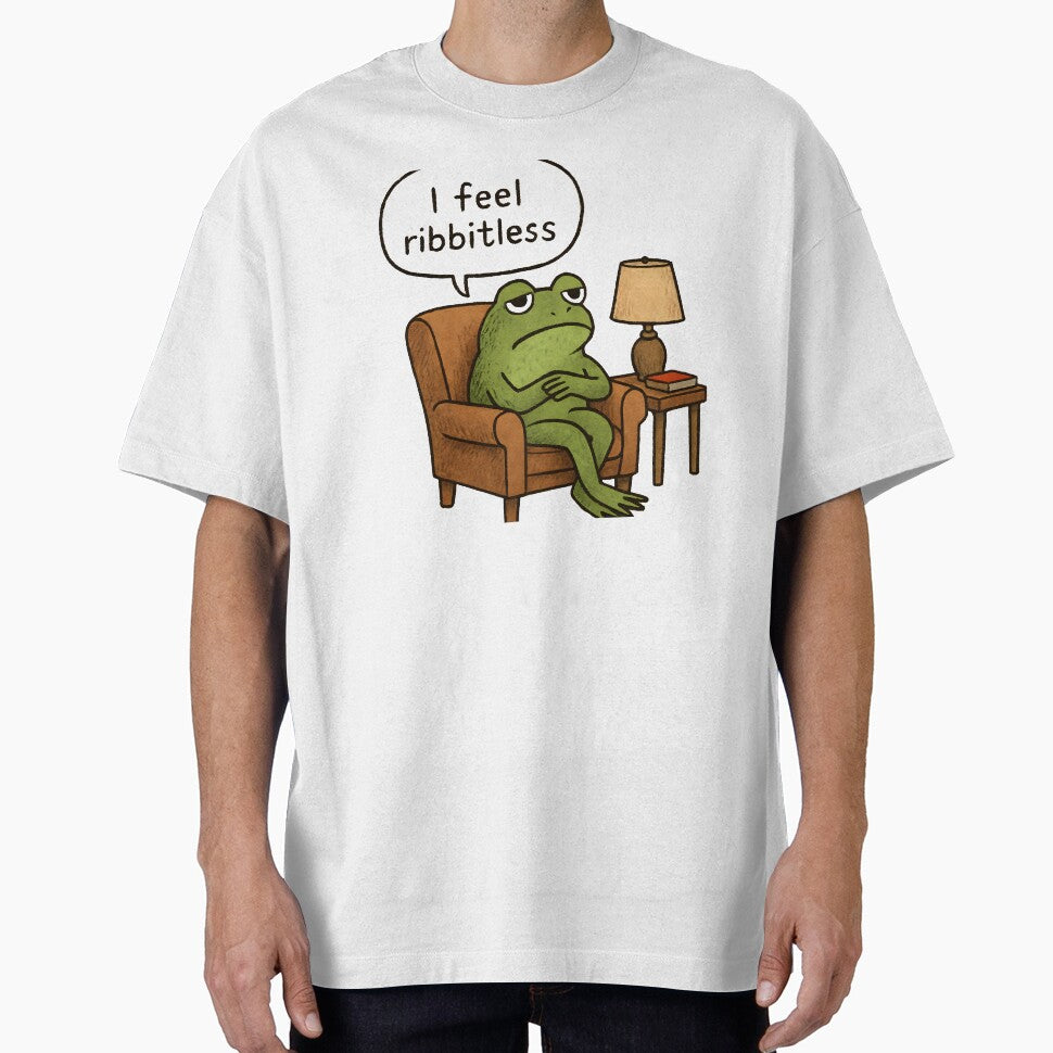 Depressed Frog in Chair Saying “I Feel Ribbitless” — Funny Sad Sticker by Geafixy T-Shirts, Hoodie, Sweatshirt (Image 1)