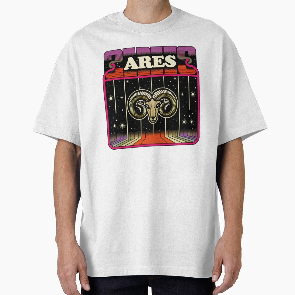 Bold Retro Aries Ram with Cosmic Stars by Yas_oma T-Shirts, Hoodie, Sweatshirt | BlankRebels.com (Image 1)