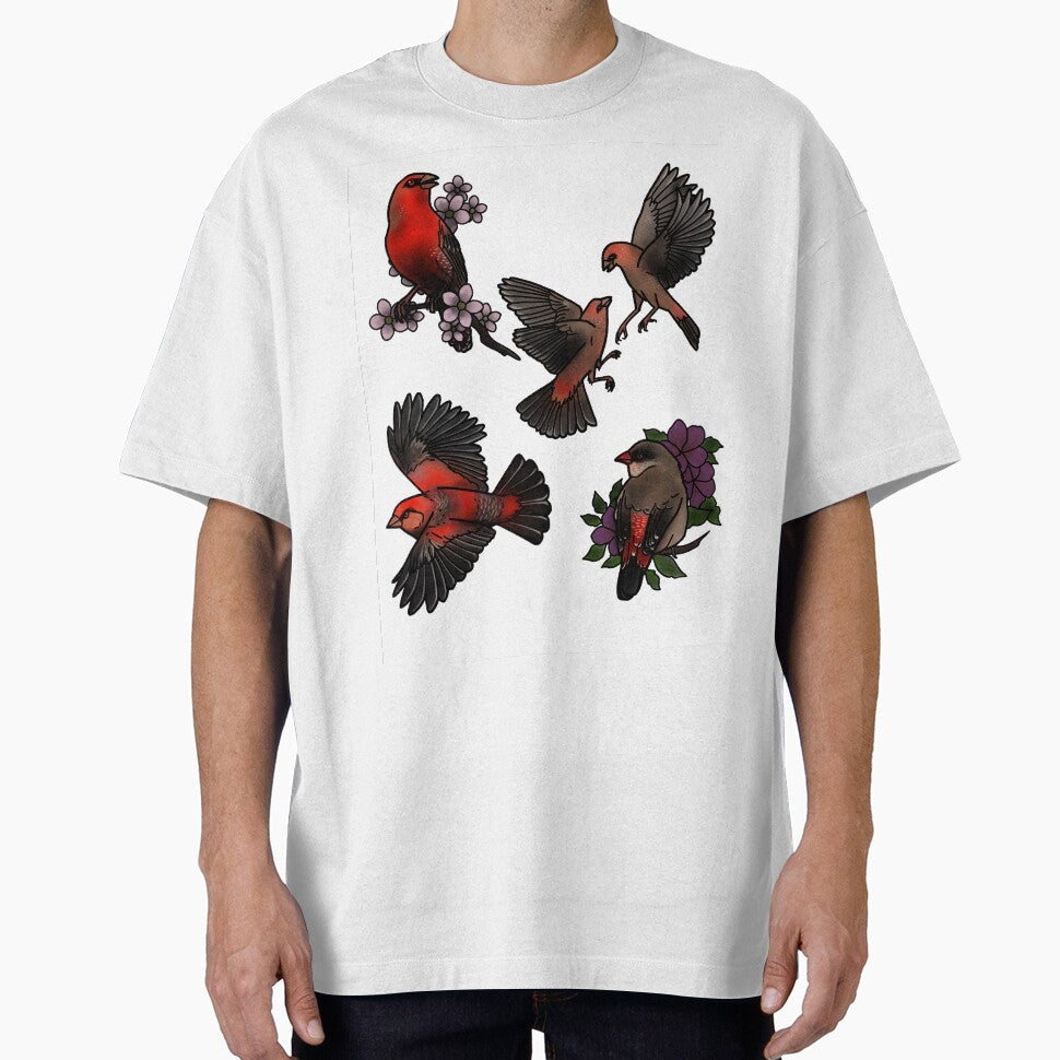 Pattern of strawberry finches tattoo style by LeahcarsArt T-Shirts, Hoodie, Sweatshirt | BlankRebels.com (Image 1)